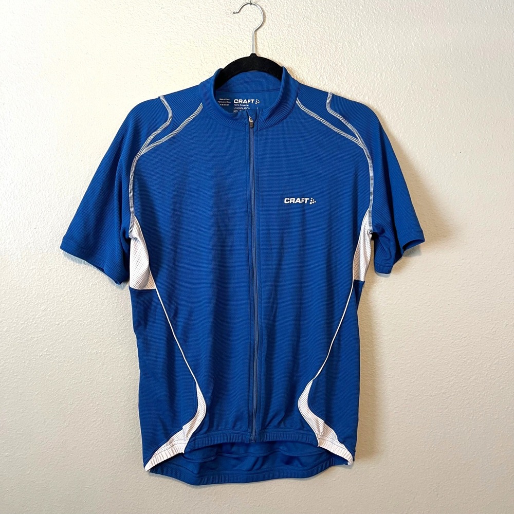 Craft Cycling Jersey Mens Sz L Blue L1 Ventilation Full Zip Short Sleeve Shirt